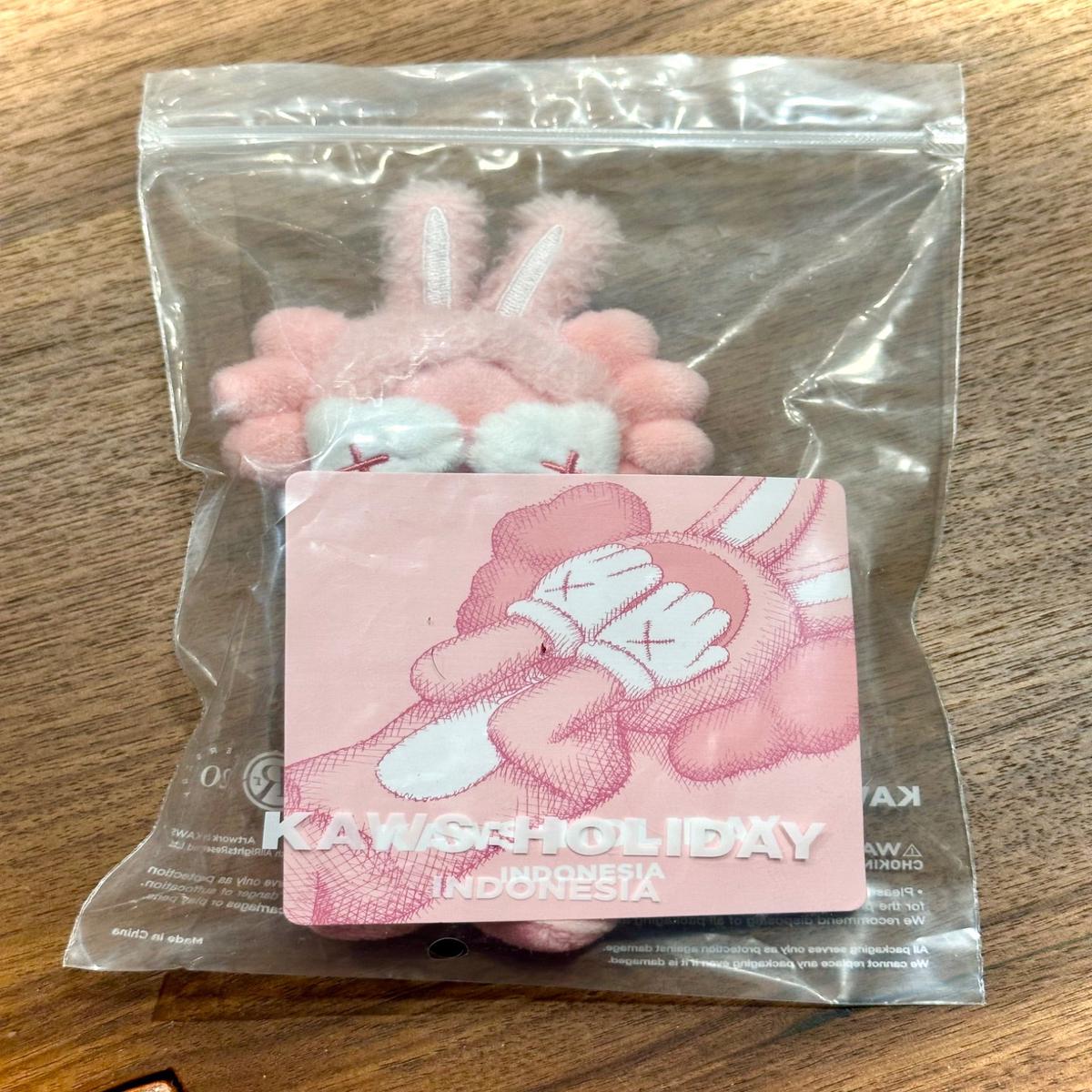 New Kaws Accomplice Holiday Indonesia Pink Plush Charm Keychain