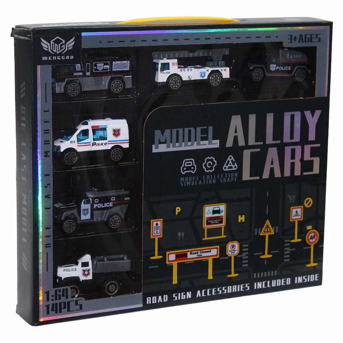 1:64 Scale Die Cast Police Car Set (14 Pieces)