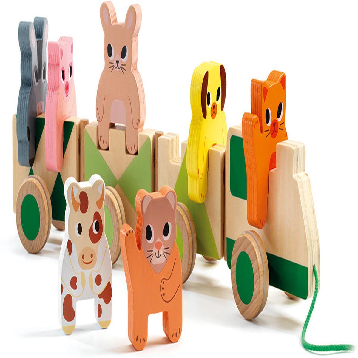 Djeco Trainimo Pull-Along Wooden Farm Train