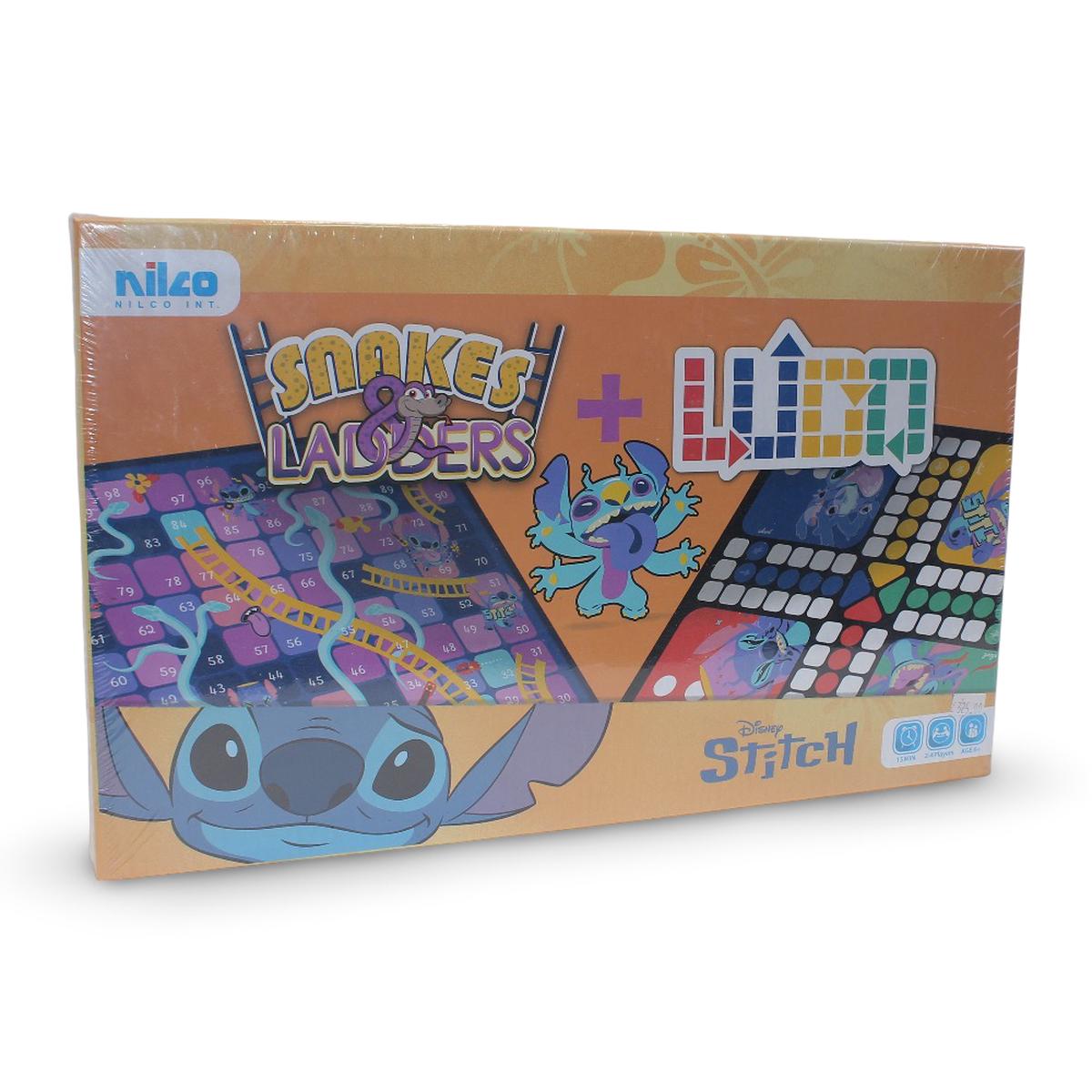 Nilco Disney Stitch Snakes & Ladders and Ludo Board Game 2 in 1