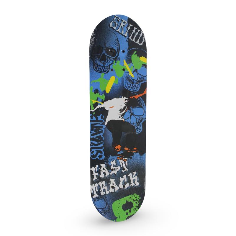 Wooden Skateboard  Blue Skull Design