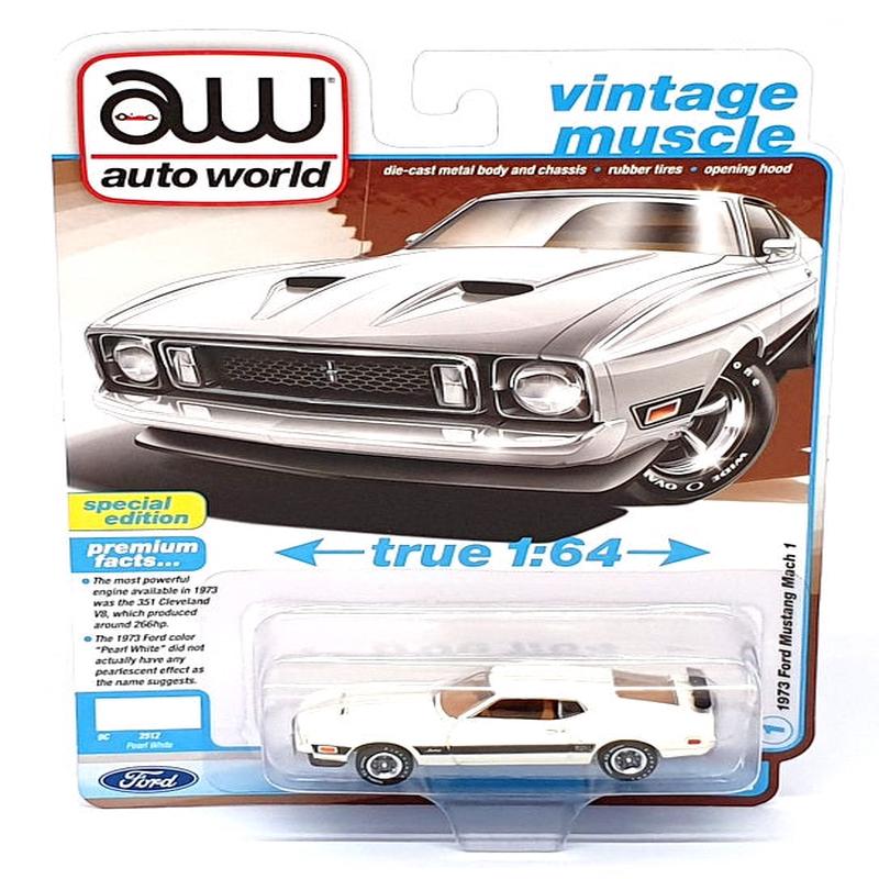 Auto World 1/64 Scale AW64482 - 1973 Ford Mustang Mach 1 - Pearl White
