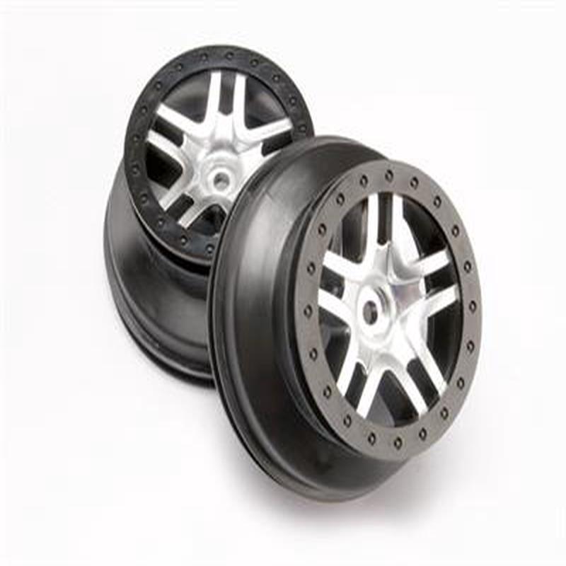 Wheels, SCT Split-Spoke, satin chrome, black beadlock style, dual profile (2.2" outer 3.0" inner) (4WD front/rear, 2WD rear only)