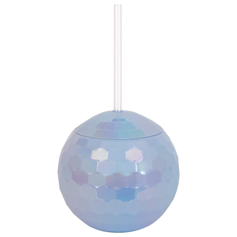 Iridescent Disco Ball Cup With Straw 1ct