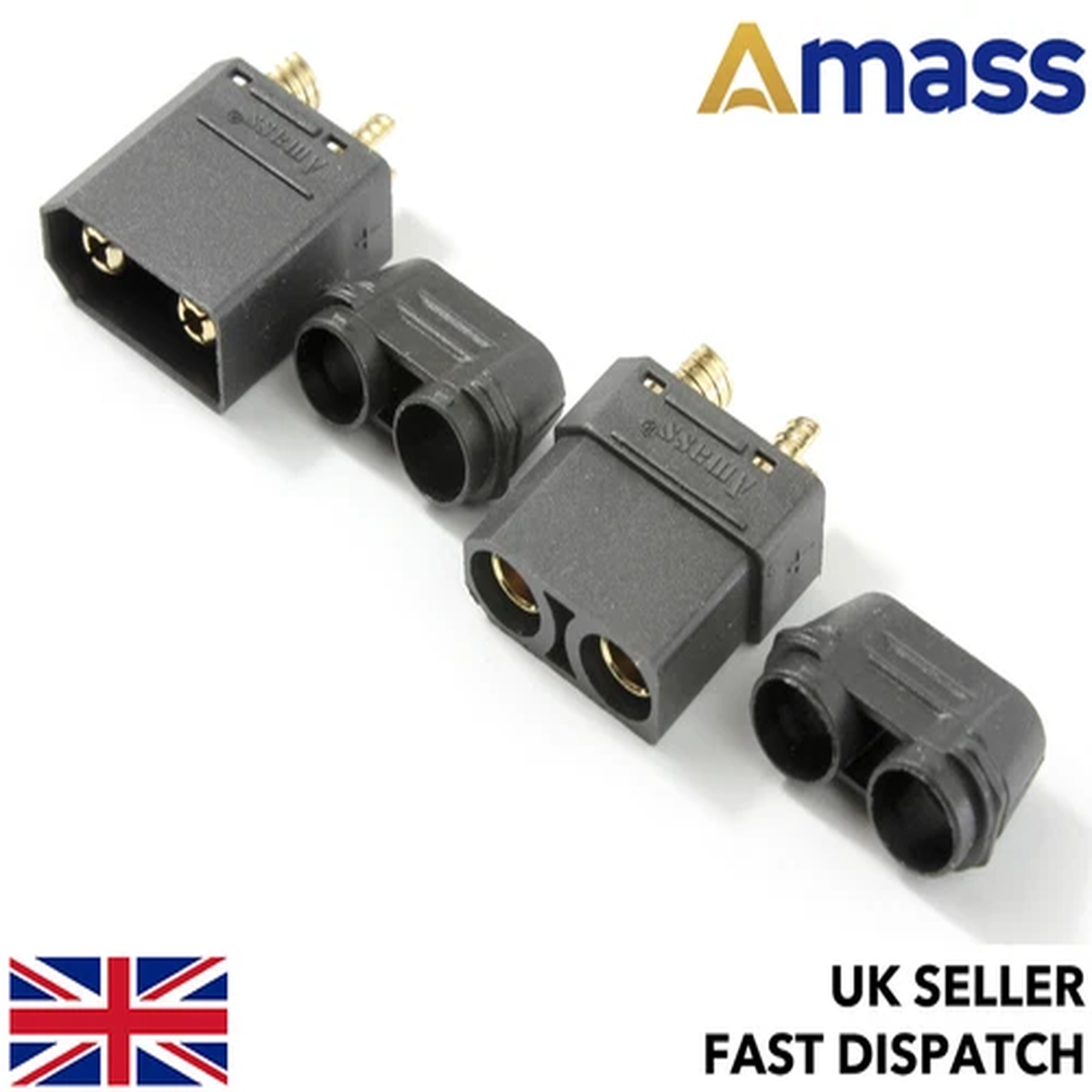 *GENUINE BLACK AMASS XT90 & INSULATED CAPS* Male Female Connectors/Plugs 12v RC